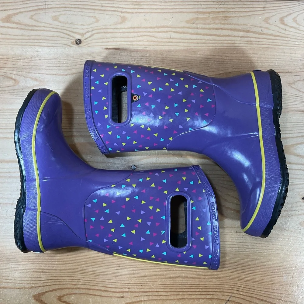 Bogs Rain Boots Triangle Dots Kids/Youth 2 Purple Waterproof 72380-546